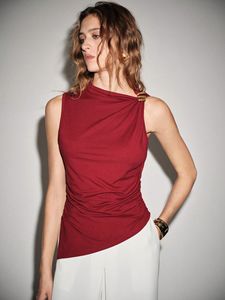 <span class=keywords><strong>Top</strong></span> <span class=keywords><strong>Nero</strong></span> Senza Maniche da <span class=keywords><strong>Donna</strong></span> 2026 con Scollo Asimmetrico, Bottoni Dorati e Lato Arricciato, Blusa Casual da Festa - Product Image 2