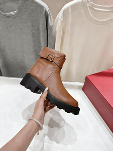 Buckle Strap Chunky Heel Ankle <b>Boots</b> with Platform Sole for Women Casual Daily Wear and Street Style Valentinoing - Product Image 4