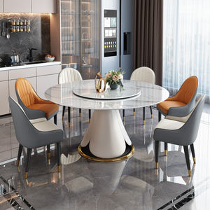 Muebles de Comedor Modernos al por Mayor, Mesas de Comedor Redondas Extensibles de Piedra Sinterizada con Plato Giratorio para Proyectos de Villas de Lujo. - Product Image 3