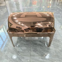 Plat de service de luxe 9L en acier inoxydable couleur or rose, chauffe-plat professionnel à gaz avec compartiments intérieurs, idéal pour buffets, traiteurs, mariages et hôtels