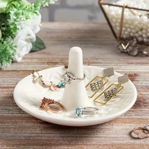 Decorative Raised Heart Design White <b>Ceramic</b> <b>Ring</b> Dish/Dresser Top Jewelry Holder/Trinket Tray - Product Image 5