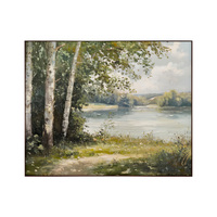 Peinture à l'huile sur toile de paysage lacustre avec bouleaux peints à la main, décoration murale pour salon et chambre, taille personnalisée, usine OEM ODM