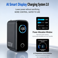 Chargeur USB C GaN 100W avec affichage numérique intelligent AI, adaptateur de charge rapide PD 3 ports pour ordinateur portable, téléphone, tablette, montre