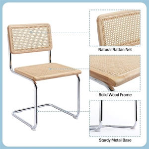 Fauteuil de salle à manger moderne en rotin et bois, style Cesca, avec revêtement en métal argenté, durable, pour la maison, le salon, structure en acier - Product Image 5