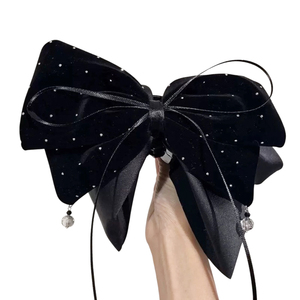 Pince à cheveux en velours style coréen avec grand nœud et pendentif en strass, pince à ressort élégante style <span class=keywords><strong>Cocomelon</strong></span> pour femme - Product Image 2