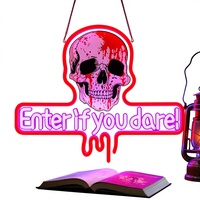 Sneignon Enter You Dare Skull LED Neon Sign, luminosité réglable, alimenté par USB, art mural en acrylique pour la décoration de fête d'Halloween