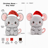 Peluche de souris grise kawaii ultra douce avec un chapeau de Père Noël et une queue rose bouclée pour un cadeau de Noël