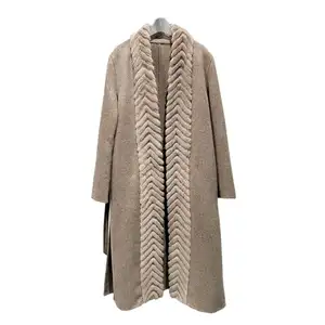 Abrigo largo de lana y Cachemira con piel de visón Real para mujer, chaqueta de Cachemira de doble cara, nuevo diseño