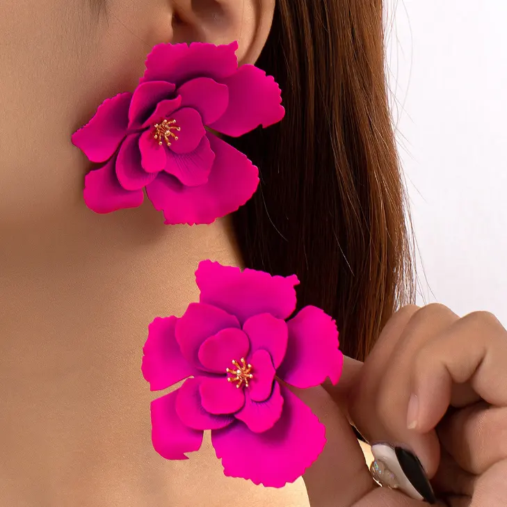 2023 sıcak satış moda gül renkli çiçek saplama küpe kadınlar için mizaç zarif çiçek takı küpe toptan