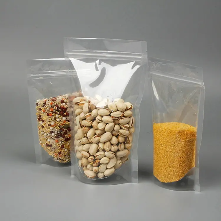 Personnalisé imprimé grand clair biodégradable fermeture à glissière debout pochette refermable ziplock fermeture à glissière de qualité alimentaire poly emballage sacs en plastique