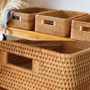 Cesta de Almacenamiento Rectangular Moderna y Ecológica, Tejida en Ratán Natural, con Asa, Apilable y Multifuncional para Uso Doméstico - Product Image 6