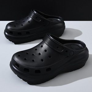 Women's Crocs Summer EVA Thick Soled Non Slip Beach <b>Slippers</b> 5cm Heel Height Solid Color Versatile <b>Clogs</b> - Product Image 3