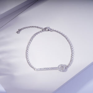 Starsgem 0.6ct 1.6mm & 2.1mm Round Brilliant Cut Lab Grown Diamond 18K <b>White</b> <b>Gold</b> Unisex Luxury <b>Bracelet</b> - Product Image 1