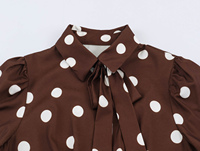 Robe longue décontractée pour femmes, col à nœud papillon, couleur marron, manches longues, imprimé à pois, mode décontractée