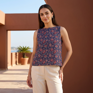 Top sin mangas de popelina de algodón para mujer, 120 GSM, estampado floral, corte regular, para marcas de etiqueta privada - Product Image 3
