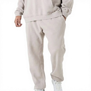 Survêtement à capuche beige pour homme, 100 % coton, manches longues, uni, décontracté, respirant, léger, coupe classique, hiver - Product Image 2