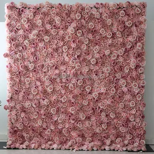 L-FW vente en gros 3D soie artificielle feuilles vertes faux hortensia pivoine Rose fleur mur toile de fond pour la décoration de mariage