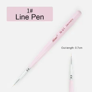 <b>Crimped</b> Ferrule Manicure Pen <b>Set</b> with Lid Petal Nail Brush Flat Nylon Hair Wooden Painted Handle Gel Nail Art Painting Brushes - Product Image 6
