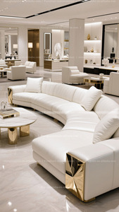 C hình dạng Sofa Trắng chính hãng Da cong cắt sofa trong nhà đặt đồ nội thất cắt vòng tròn lớn, vòng cung lớn - Product Image 3