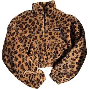 Sweat-shirt personnalisé pour femme en polaire motif léopard, col montant semi-zippé, manches longues, coupe courte, avec poche, anti-boulochage, effet duveteux - Product Image 4