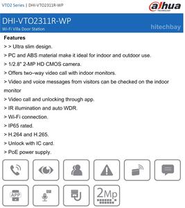 Videoportero IP Original DH VTO2311R-WP para Villa, con PoE, WIFI, Intercomunicador de 2 Vías, Audio Bidireccional y Desbloqueo Remoto por Aplicación Móvil - Product Image 3