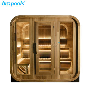 Sala de Sauna de madera de cicuta maciza para exteriores de Cedro rojo canadiense tradicional, 6KW húmedo de cabina de vapor, función de vapor seco, diseño de porche delantero - Product Image 1