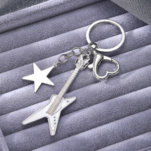 YSK <b>Guitar</b> Keychain Zinc Alloy Star Shape Silver <b>Black</b> Red Blue Purple Durable Bag Charm - Product Image 3