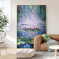 Décoration murale moderne pour la maison, peinture à l'huile acrylique de fleurs de lys aquatiques célèbres, peinte à la main, sur toile suspendue