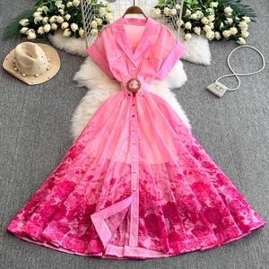 Nuovo Set di Abiti da Donna, Stile Corte, Maniche Corte, Stampa Floreale, <span class=keywords><strong>Vestiti</strong></span> Lunghi ed Eleganti - Product Image 3
