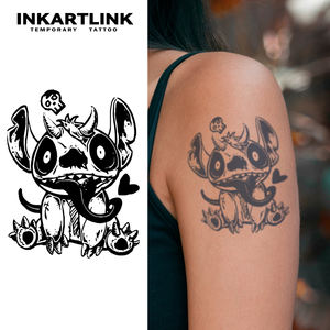 Autocollant de <span class=keywords><strong>tatouage</strong></span> semi-permanent réaliste en gros, motif diable de dessin animé sombre, longue durée 15 jours, art corporel pour femmes et hommes, bras et épaule - Product Image 1