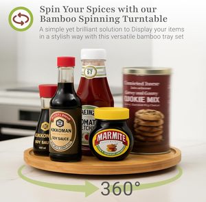 Plateau tournant en bambou pour condiments et épices, avec boîte de rangement, pour comptoirs de cuisine et salles de bain - Product Image 4