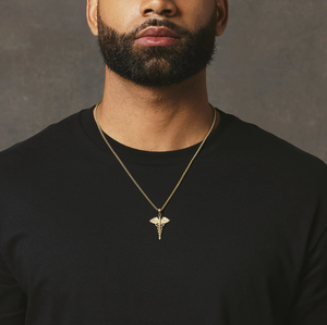 القلادة المتدلية التي تصور الرب الإغريقي كادوسيوس، هدية الطبيب والممرضة، مجوهرات مقاومة للماء من الفولاذ المقاوم للصدأ، قلادة رجالية على شكل جناح ملاك - Product Image 5