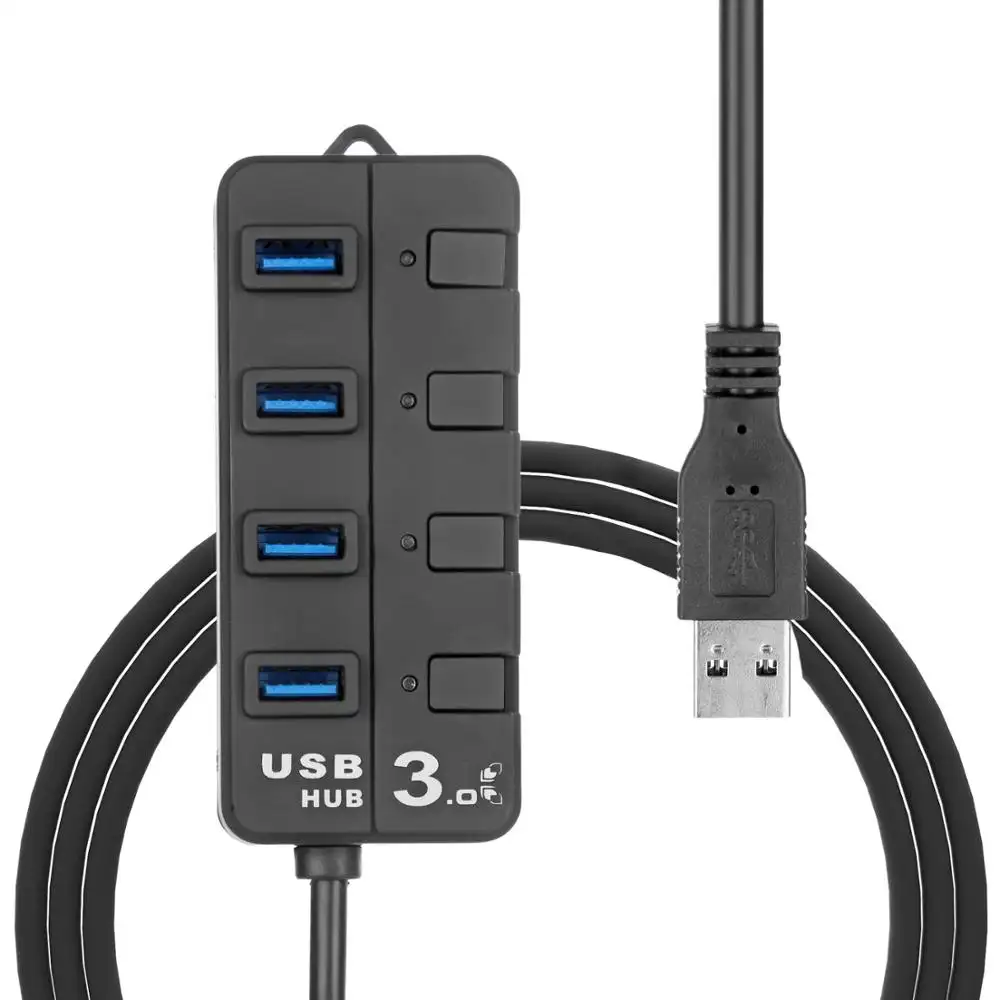 30cm/1ft uzun ABS malzeme USB 3.0 HUB ile bireysel açma/kapama anahtarları 4 portlu Splitter ve ROHS/CE sertifikalı