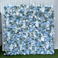 Panneaux de fleurs artificielles personnalisables de 8 pi x 8 pi, mur de fleurs bleues pour scène, fête, anniversaire, événements, arrière-plans photo