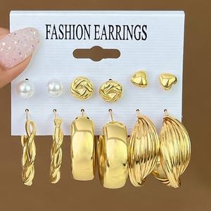 Pendientes de Moda Estilo Europeo Americano para Mujer, Diseño Geométrico Personalizado, Juego de 12 Pares de Pendientes con Dos Tarjetas - Product Image 5