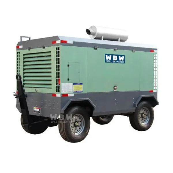 wbw mobile diesel screw air compressor 185cfm at 8bar portable screw air compressor 185cfm for rock hammer