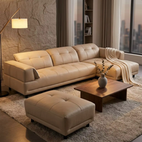 Ensemble de canapés en cuir sectionnels luxueux et confortables, design minimaliste contemporain, fonction extensible, pieds en acier inoxydable, salon