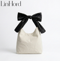 Sac fourre-tout réutilisable en toile avec poignée nœud papillon personnalisée pour femmes, idéal pour le commerce de détail, les courses et l'emballage cadeau