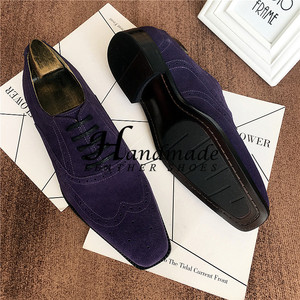 Zapatos Oxford de hombre, de cuero retro, gamuza morada, transpirables, bordados, formales, casuales, impermeables y ligeros. - Product Image 6