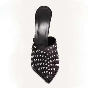 Sandales à talons aiguilles pour femmes, grande taille 45, avec strass en cristal, chaussures de soirée, talons fins, mules à bout large - Product Image 2