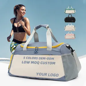 Fashion New LOW MOQ Custom Large Waterproof Dry Wet Side Mesh Pocket Zipper Thick Handle Sport Travel Bag with Shoes Compartment