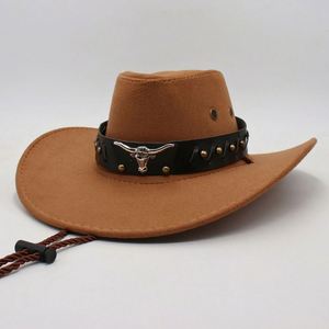 Unisex Retro Western Cowboy Hat European American <b>Style</b> New Bull <b>Head</b> Logo Belt Ethnically Designed Fabric for Outdoor Travel - Product Image 6