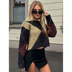 Pull géométrique à blocs de couleurs marron Argyle pour femmes - Product Image 1