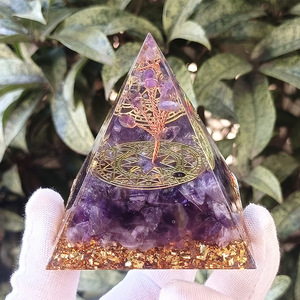 Amethyst <b>Crystal</b> Pyramid Resin Epoxy Craft Aquarium Decoration Desktop Ornament Gift For Home Decor - Product Image 1