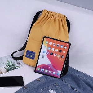 Custom Logo Simple Cotton Pouch Sport Travel Canvas Drawstring <b>Backpack</b> Bag with Zipper Pocket for <b>Children</b> School Gym - Product Image 5