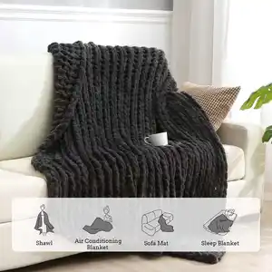 Cobertor de malha de chenille para tricô, cobertor de malha de cabo grosso orgânico decorativo quente em promoção