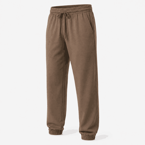 Brown Fleece Women's <b>Jogger</b> Pants Loose Fit Drawstring Waist <b>Cuffed</b> Hem Casual Full Length Solid Color Spring Wear Breathable - Product Image 2