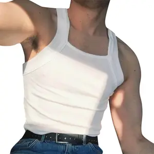 पुरुषों कंधे पट्टियाँ ठोस रंग फैशन बिना आस्तीन शरीर शेपर निहित पुरुषों सेक्सी Bodysuit खाली टैंक में सबसे ऊपर गर्मियों के कटआउट टैंक