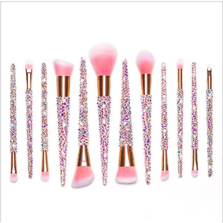 Luxury Makeup Brushes Set 12pcs with Bag Newest Diamond-studded for Face and Eyes Make up Brush Makeup Tools
