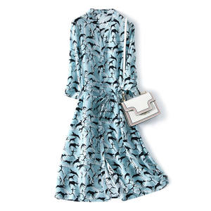 Venta al por mayor de alta calidad Animal impreso hasta la rodilla vestido de seda de morera mujeres 100% vestido de seda natural - Product Image 1